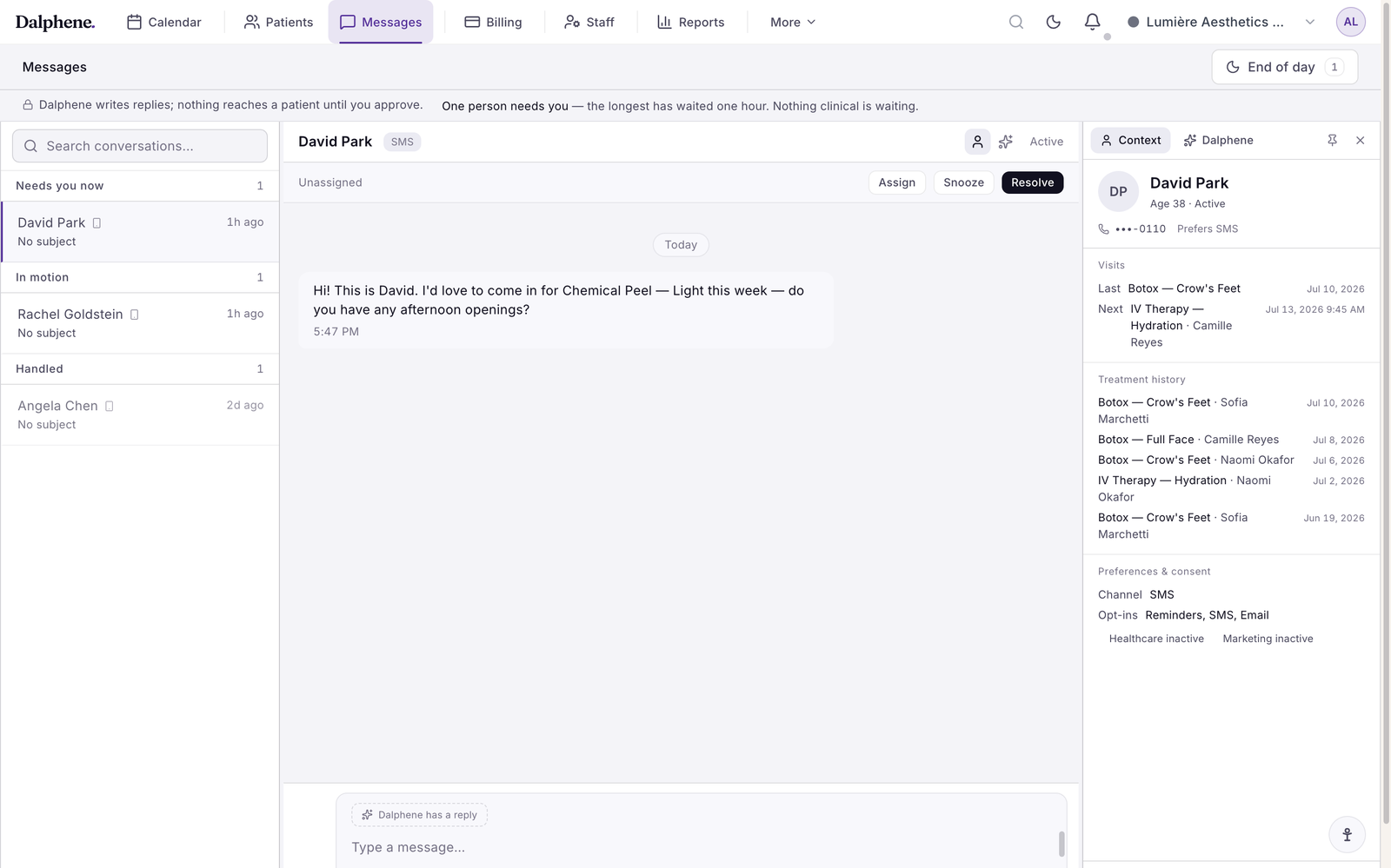 The Dalphene inbox, where every message lands in one place